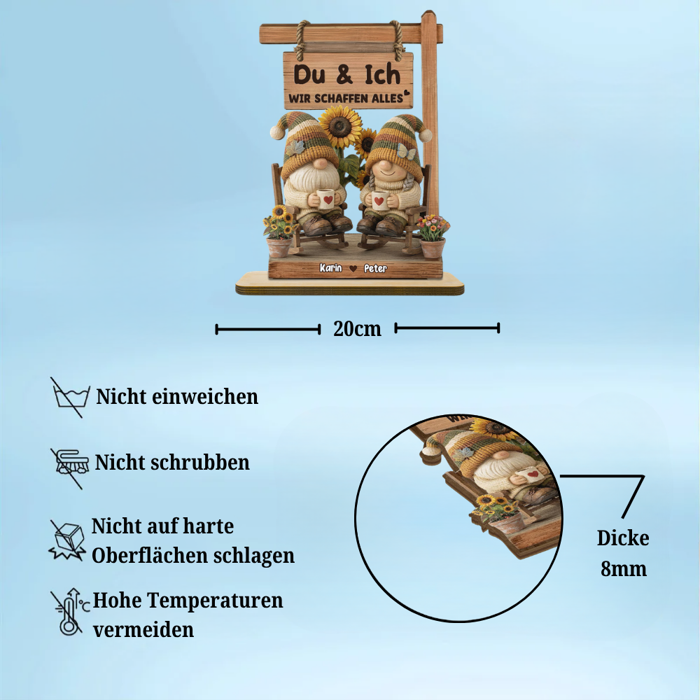 Personalisierter Holzaufsteller mit Zwergenmotiv für Paar