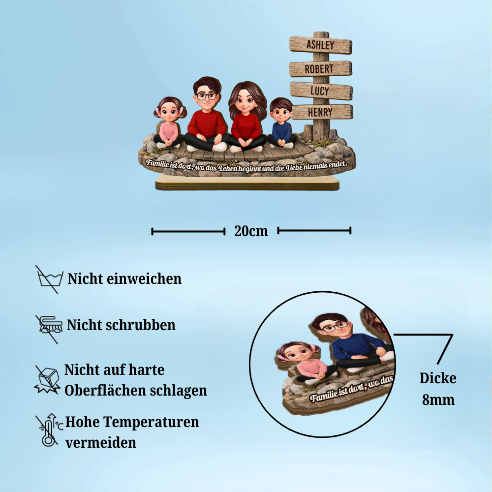 Personalisierter Holzaufsteller mit Familie, Hund und Katze