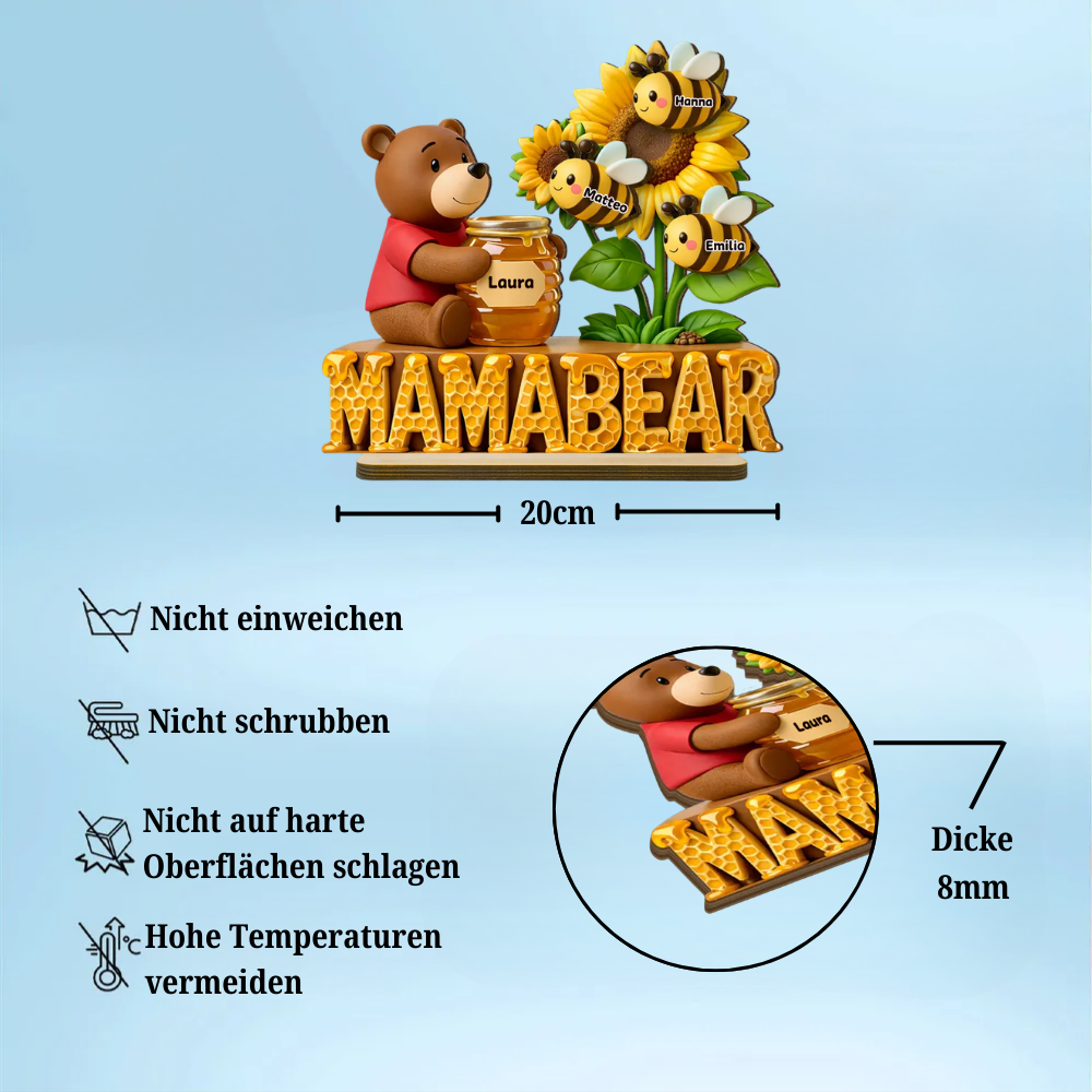 Mamabär-Personalisierter Holzaufsteller mit Bienen Geschenk für Mama