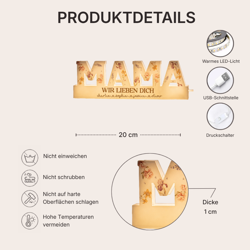 Personalisierte LED-Lichtbox für Mama oder Oma – Geburtsblumen