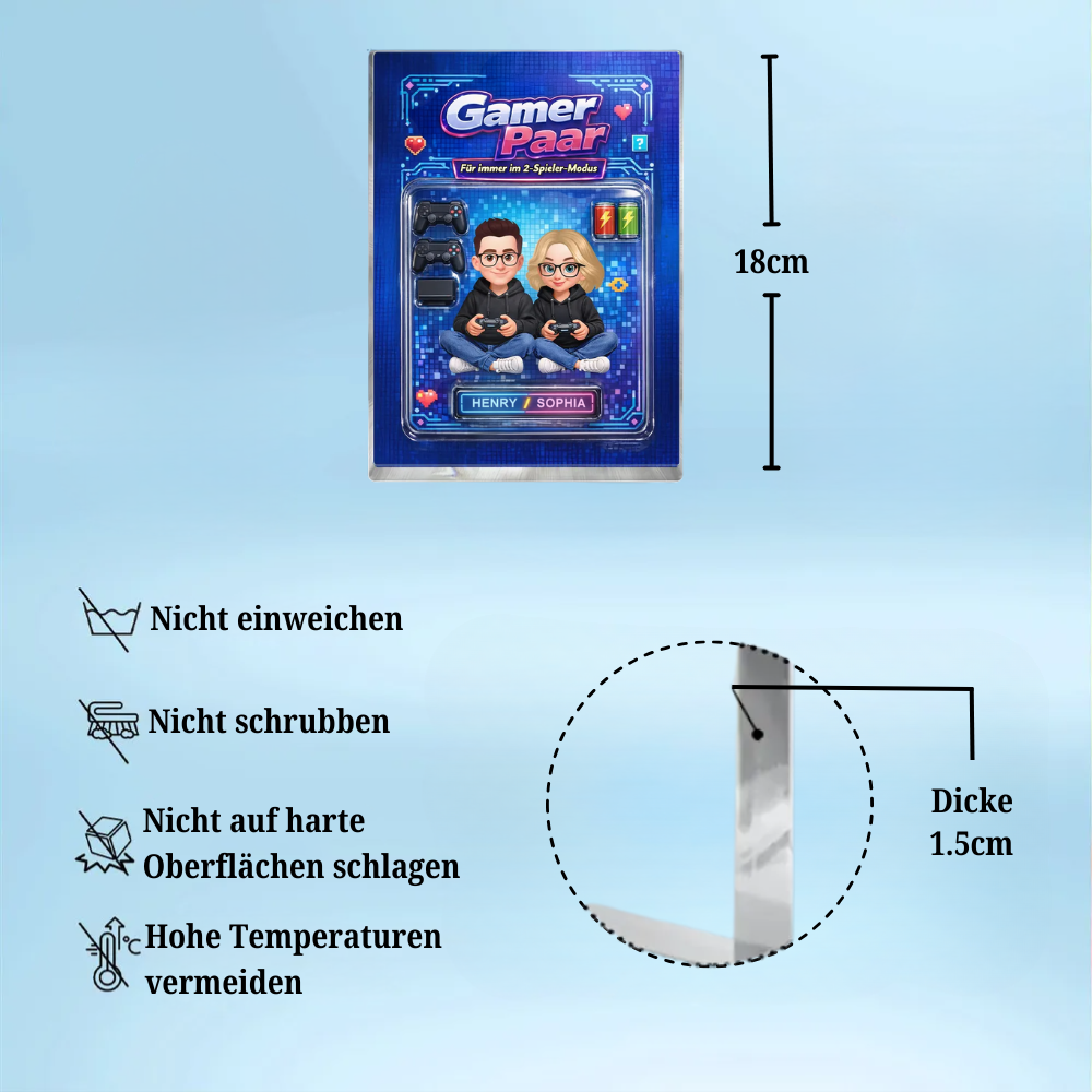 Gamer Paar - Personalisierter Acrylblock mit Paar und Namen