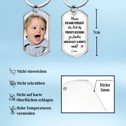 Du hast ja bereits mich! Foto-Edelstahl-Schlüsselanhänger mit Expoxidharz Geschenk für Mama und Papa