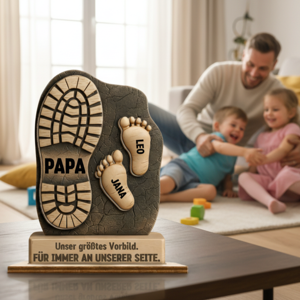 Personalisierter 2-Schicht-Holzaufsteller mit Fußabdrücken Geschenk für Vater