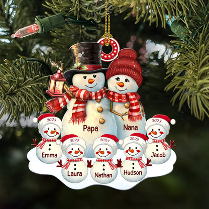 Schneemann Familie Christbaumschmuck mit Namen 1-8 Kinder