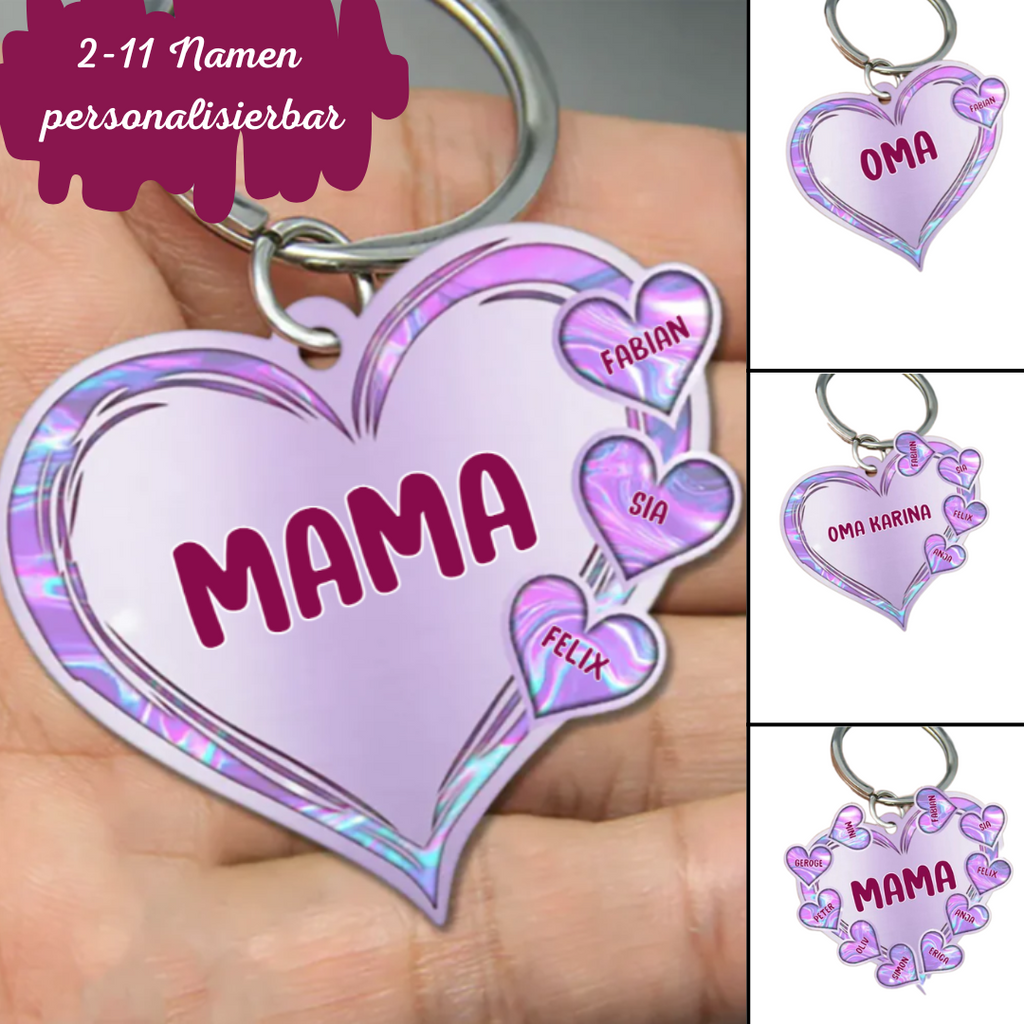 Herzen Personalisierte Schlüsselanhänger-Mama & Oma 2-11 Namen