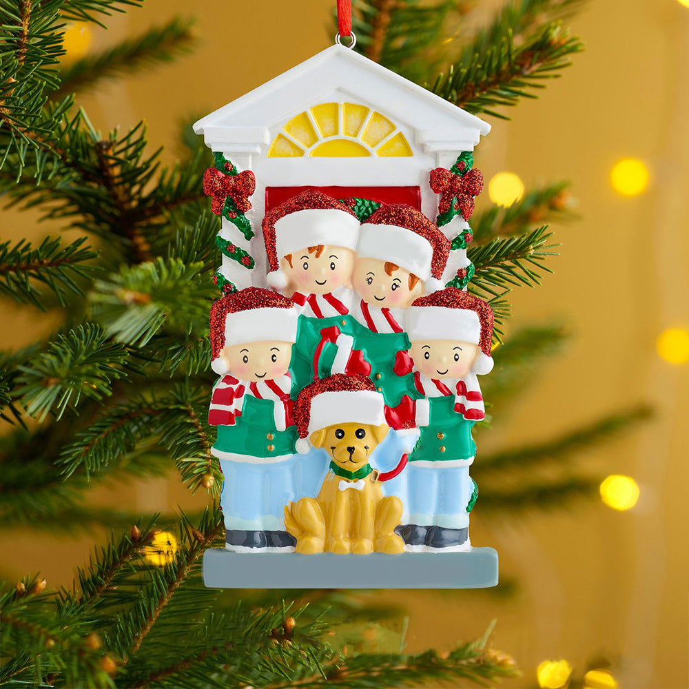 Familie mit Hund-Personalisierte Weihnachtsdekoration mit 3- 6 Namen