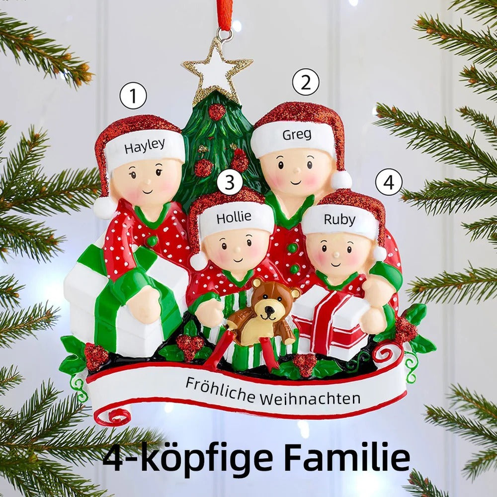 Weihnachtsschmuck Familie Familie beim Öffnen der Geschenke 2-6 Namen