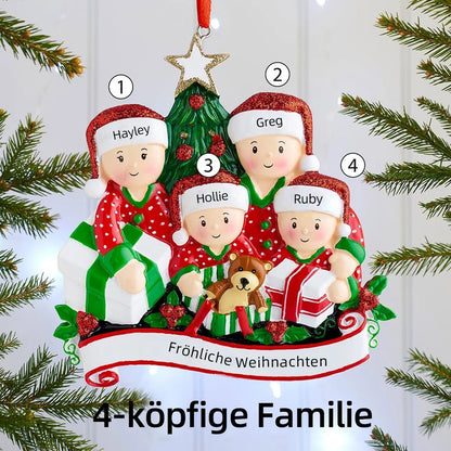 Weihnachtsschmuck Familie Familie beim Öffnen der Geschenke 2-6 Namen