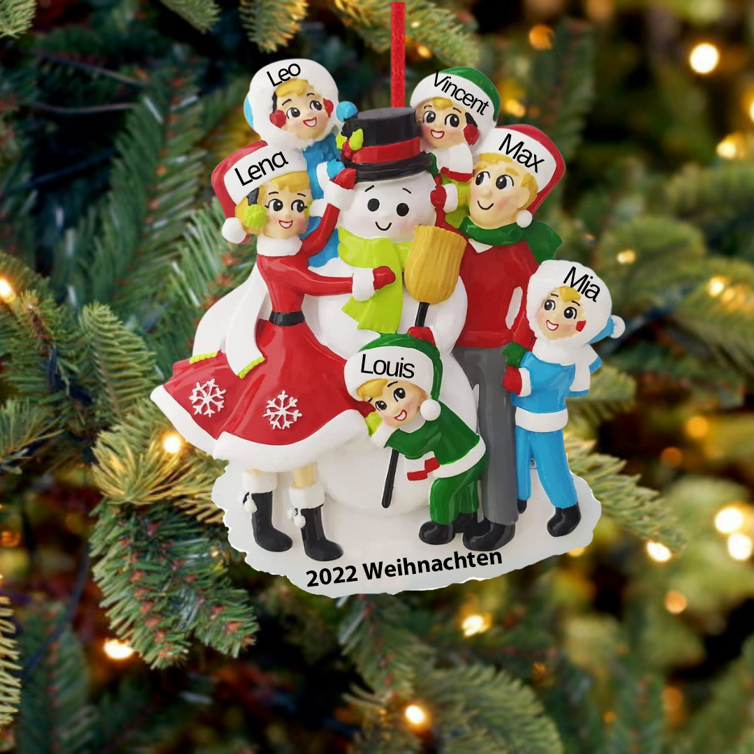 Weihnachtsschmuck Familie mit Schneemann 3-6 Namen